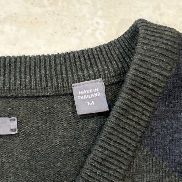 Ashworth Sweater Men L Thyme Heather Grey Argyle Diamond Long Sleeve Cotton Wool - Picture 3 of 8